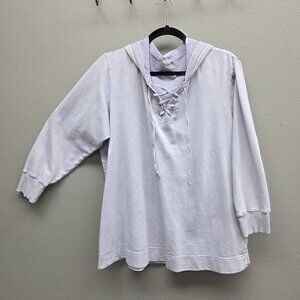 Jane And Delancey Hoodie Womens 1X Purple Lace Up V Neck Fleece Tunic Top